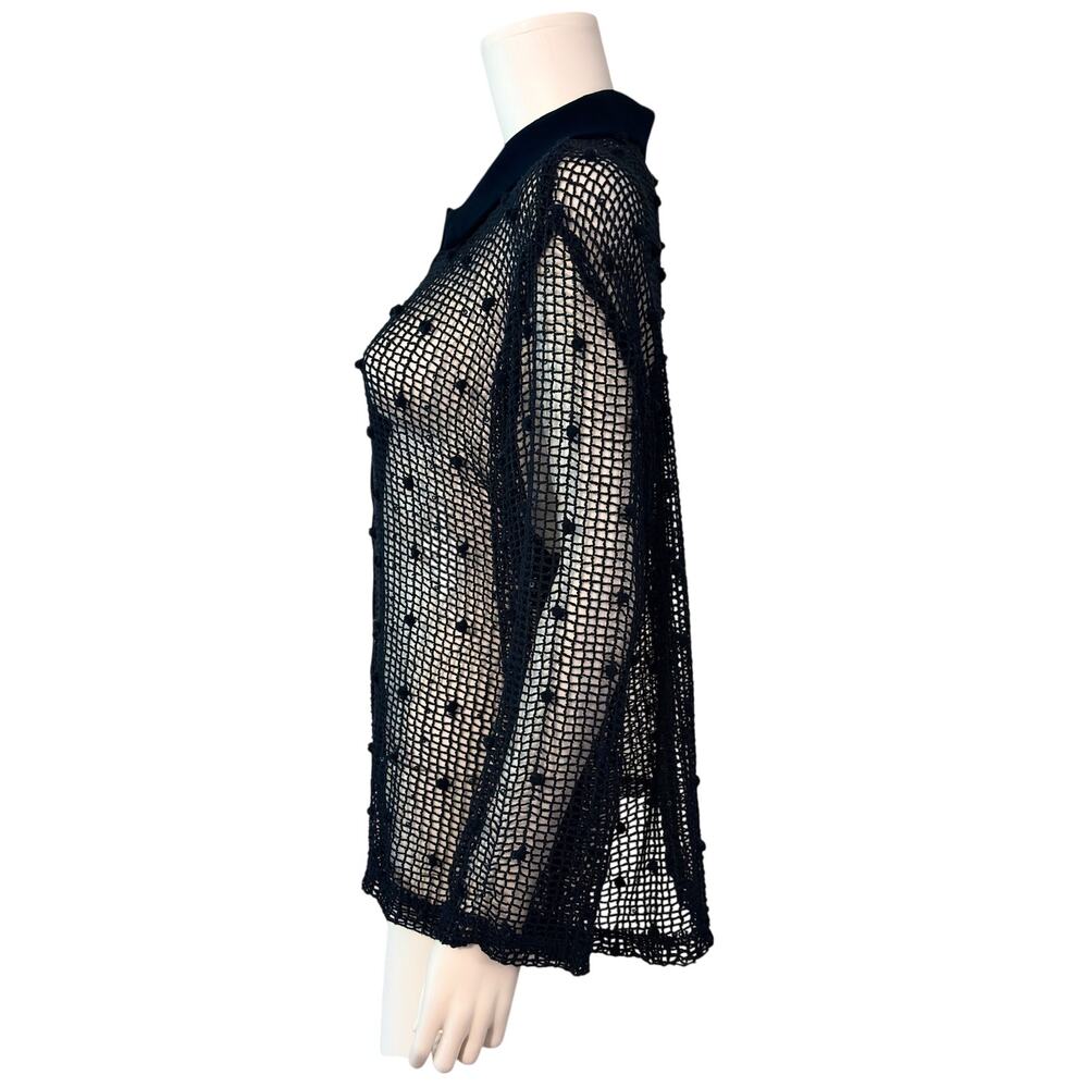 Vtg Blue Mesh Crochet Blouse Womens Sheer Open Knit Avant Garde Goth Top Large - Picture 4 of 11